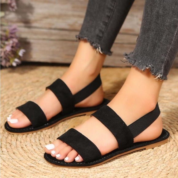 black stretchy strap sandals - Picture 1 of 5